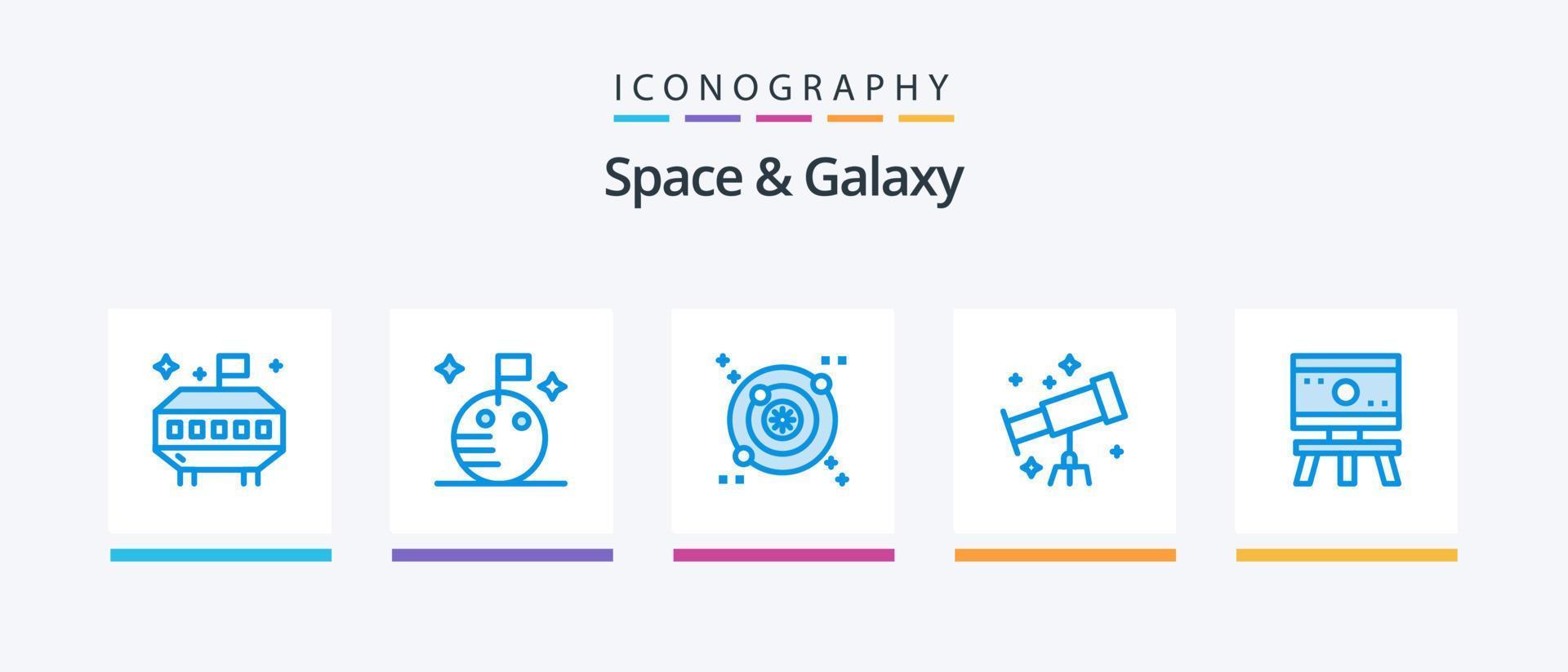 Space And Galaxy Blue 5 Icon Pack Including . space. space. science. atom. Creative Icons Design vector