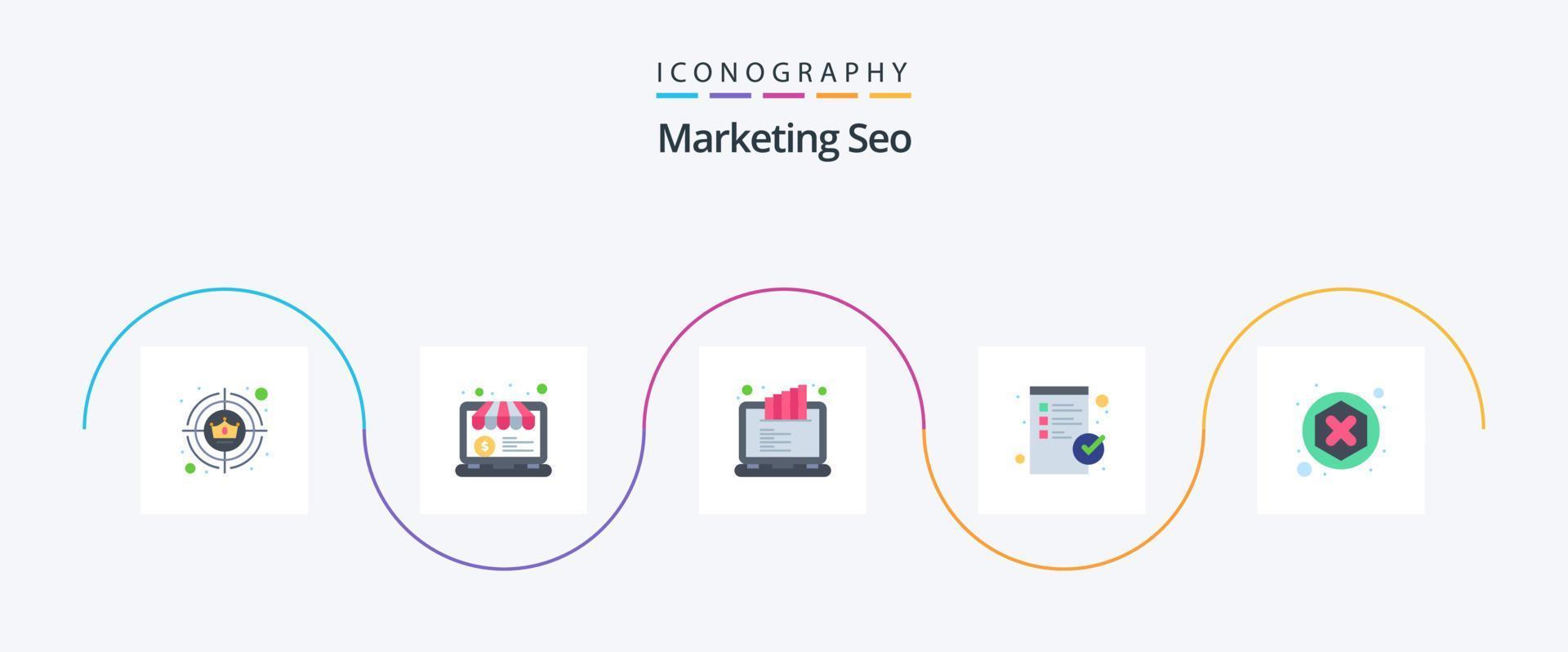 Marketing Seo Flat 5 Icon Pack Including reject. blocker. monitor. ad. checkout vector