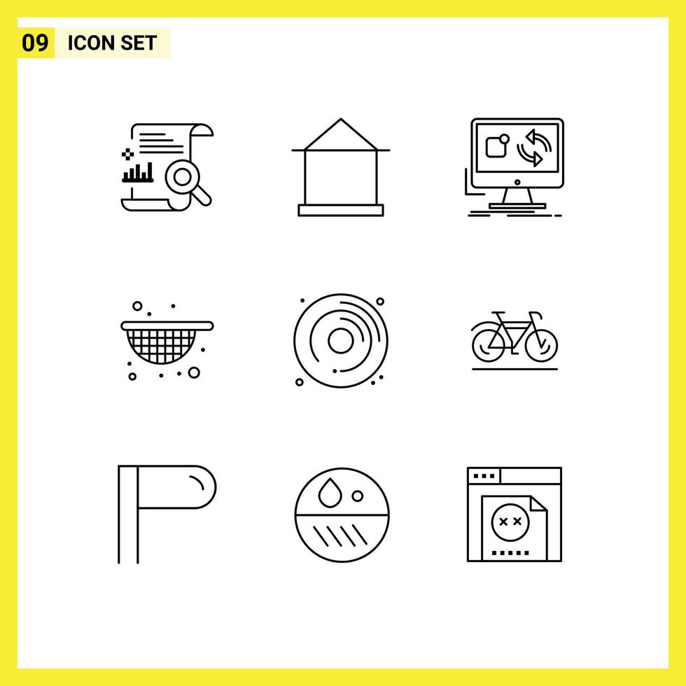 Stock Vector Icon Pack of 9 Line Signs and Symbols for food strainer hut sync application Editable Vector Design Elements