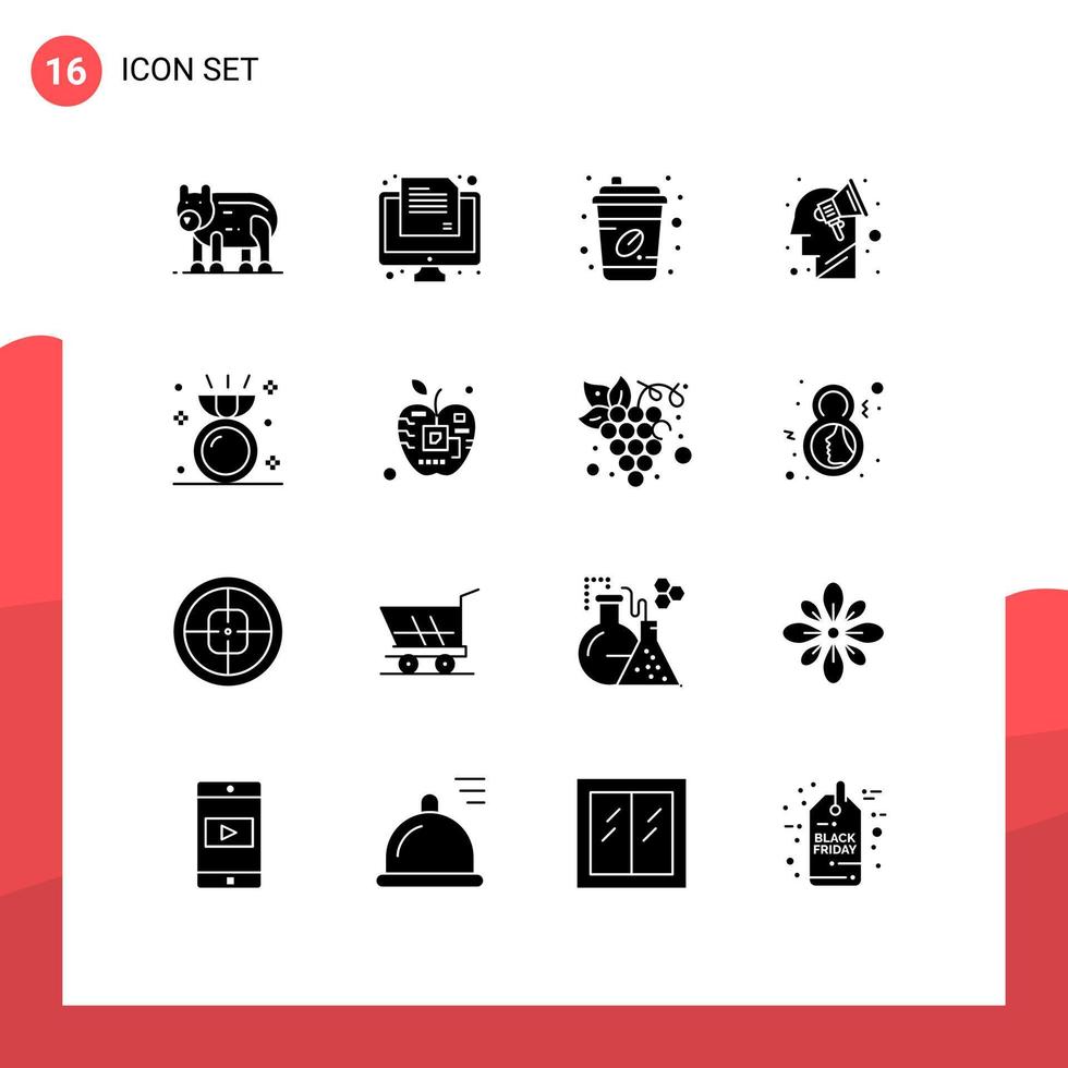 Solid Glyph Pack of 16 Universal Symbols of engagement brain storming coffee strategy campaign Editable Vector Design Elements
