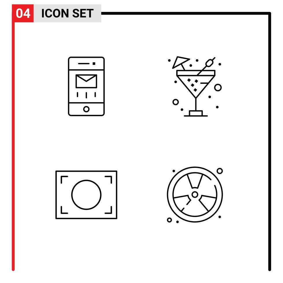 grupo de 4 colores planos de línea rellena signos y símbolos para sobres marco mensaje agua con gas quemar elementos de diseño vectorial editables vector