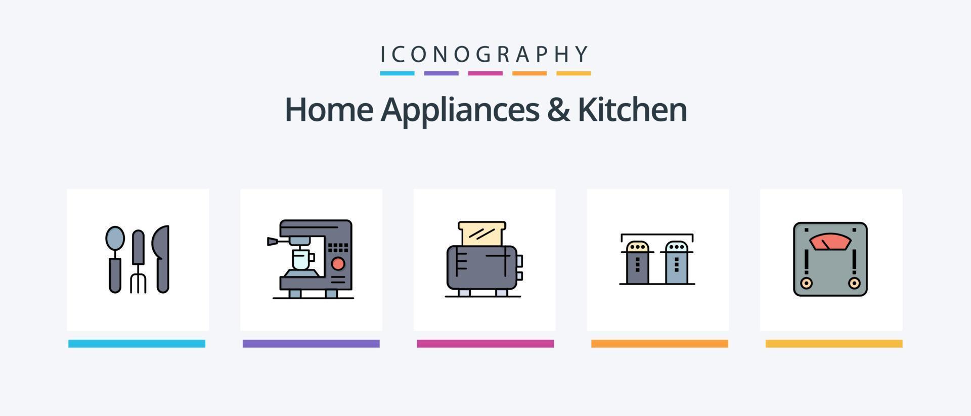 electrodomésticos y la línea de cocina llenaron un paquete de 5 íconos que incluye el hogar. Servicio. cocina. hotel. cocina. diseño de iconos creativos vector