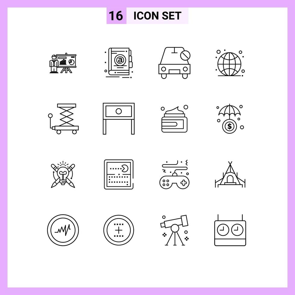 Pictogram Set of 16 Simple Outlines of construction live disabled internet global Editable Vector Design Elements