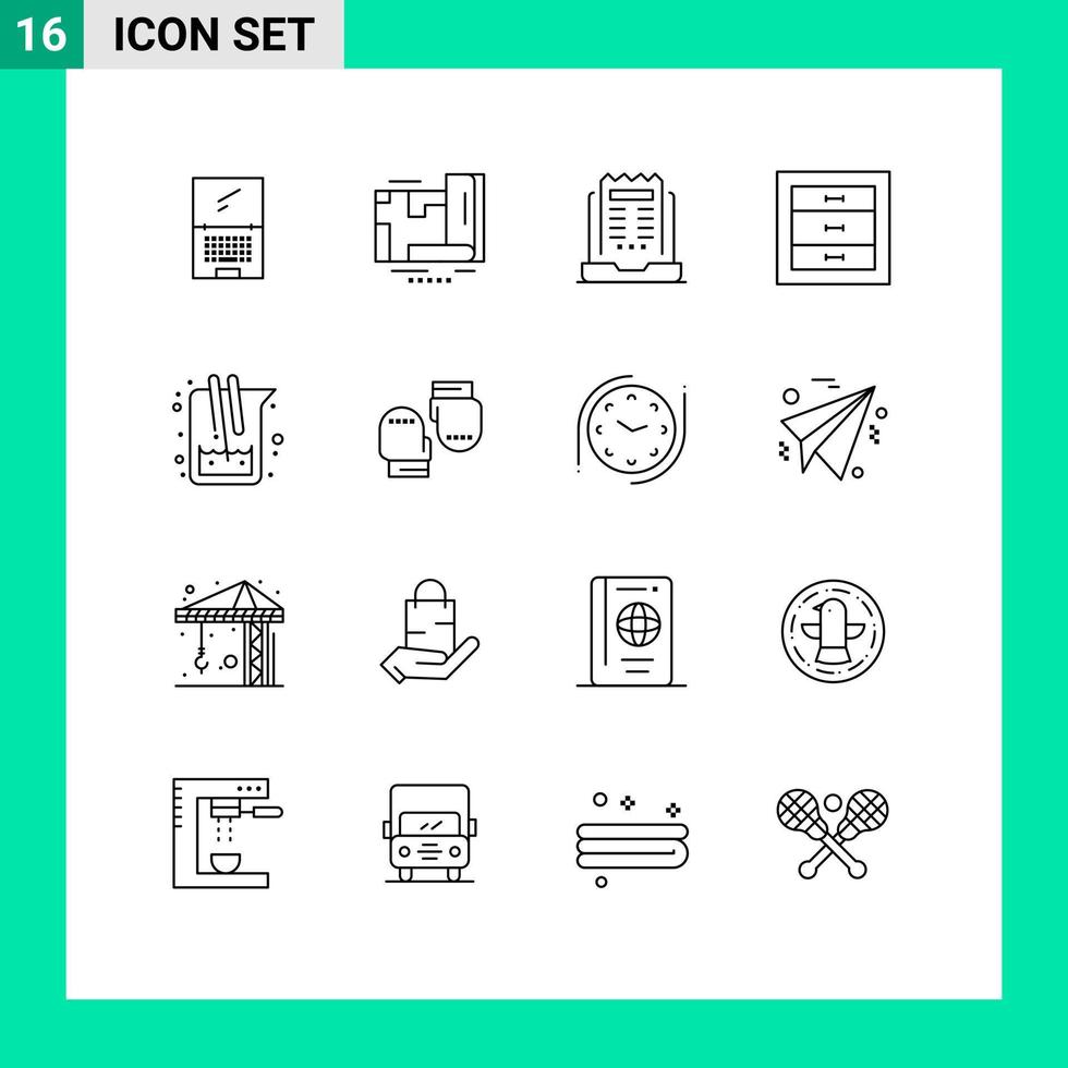 16 Thematic Vector Outlines and Editable Symbols of interior cabinets navigation boxes newsletter Editable Vector Design Elements