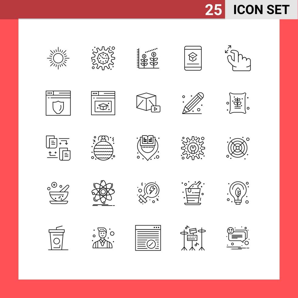 Editable Vector Line Pack of 25 Simple Lines of squeeze gesture investment learning education Editable Vector Design Elements