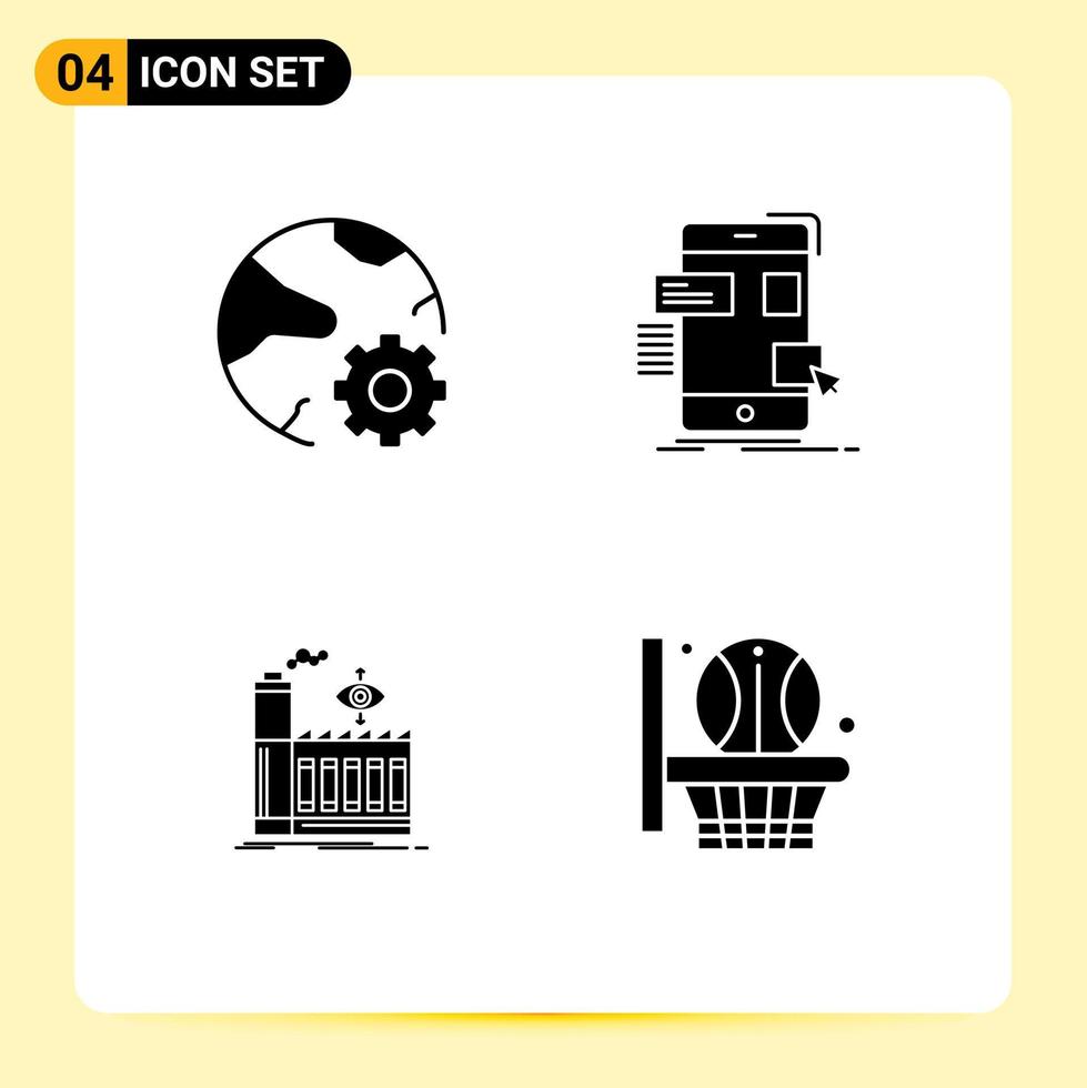 Set of 4 Vector Solid Glyphs on Grid for connect ux network mobile factory Editable Vector Design Elements