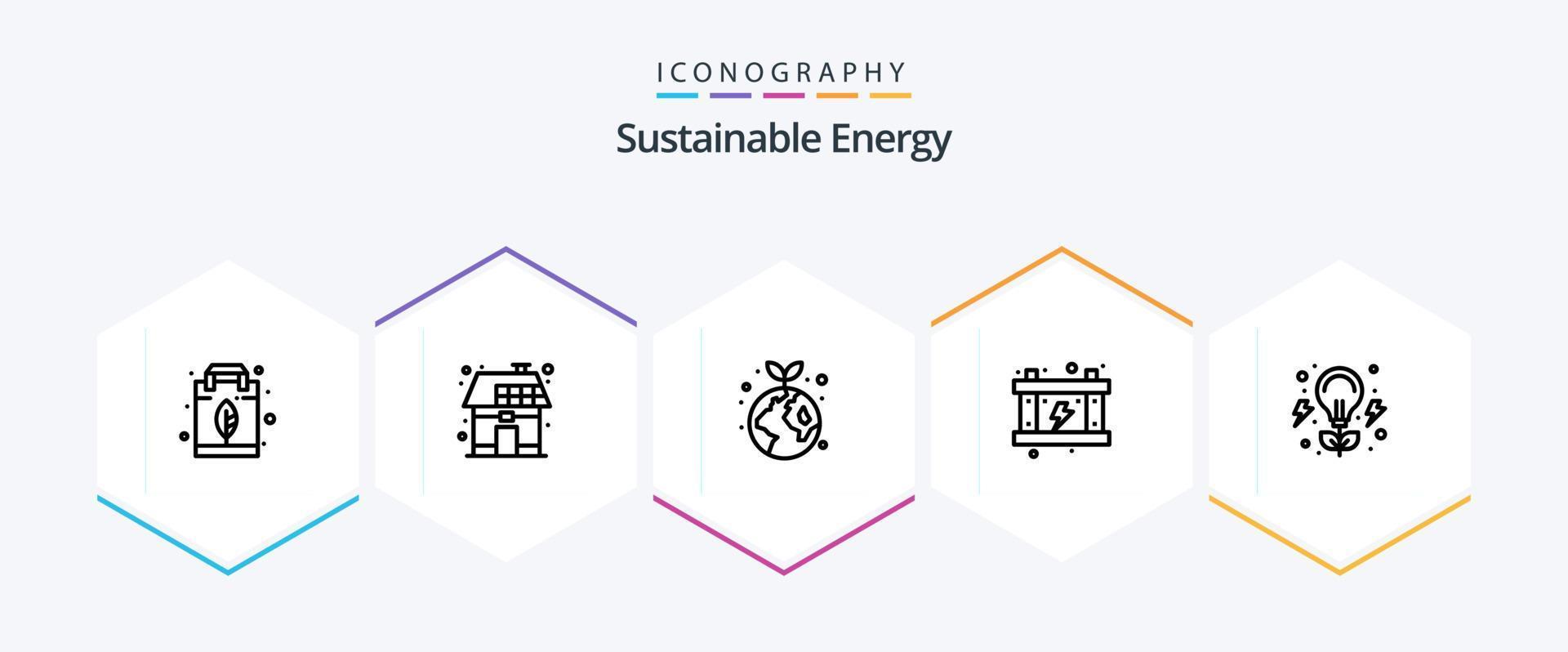 paquete de iconos de 25 líneas de energía sostenible que incluye bombilla. poder. solar. energía. planta vector