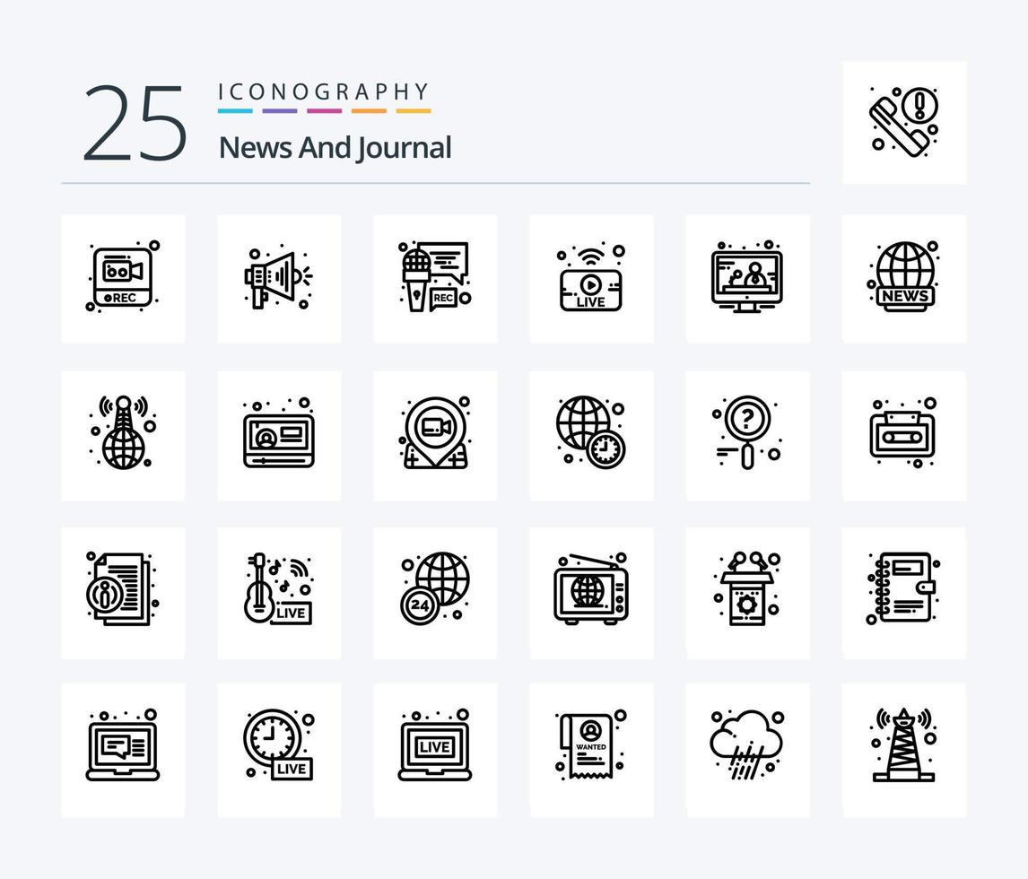 News 25 Line icon pack including news. communication. microphone. news. broadcasting vector
