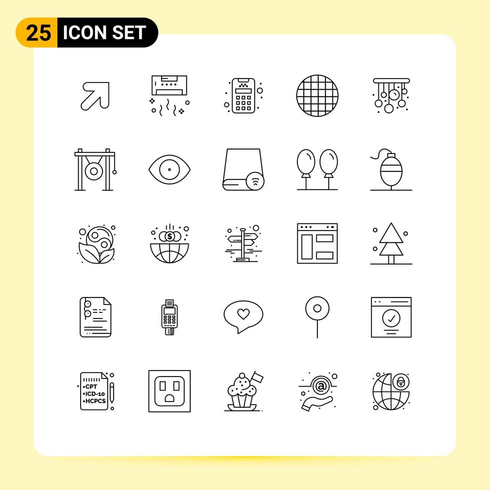 Group of 25 Modern Lines Set for audio living card home viennese Editable Vector Design Elements