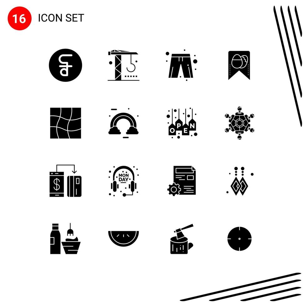 16 Universal Solid Glyphs Set for Web and Mobile Applications warp distort cloth egg tag Editable Vector Design Elements