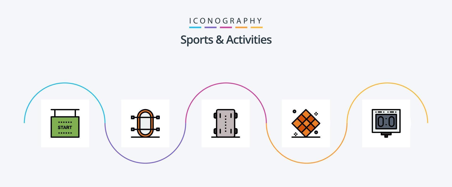 la línea de deportes y actividades llenó el paquete de iconos planos 5 que incluye el juego. ajedrez. deporte. atletismo. patines de ruedas vector