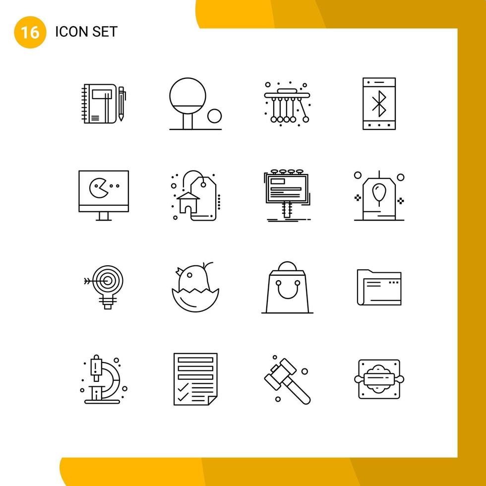 16 User Interface Outline Pack of modern Signs and Symbols of monitor wireless sport mobile bluetooth Editable Vector Design Elements