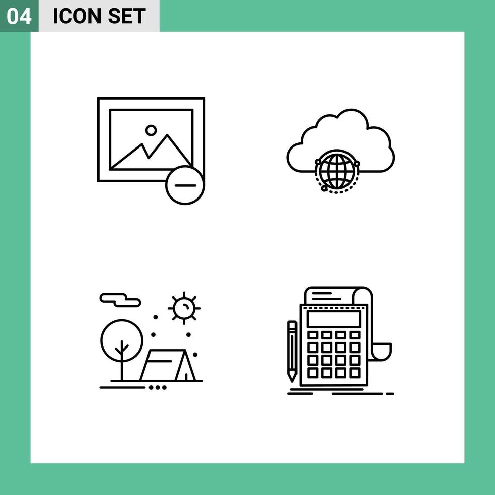 Pictogram Set of 4 Simple Filledline Flat Colors of delete camping network hub nature Editable Vector Design Elements