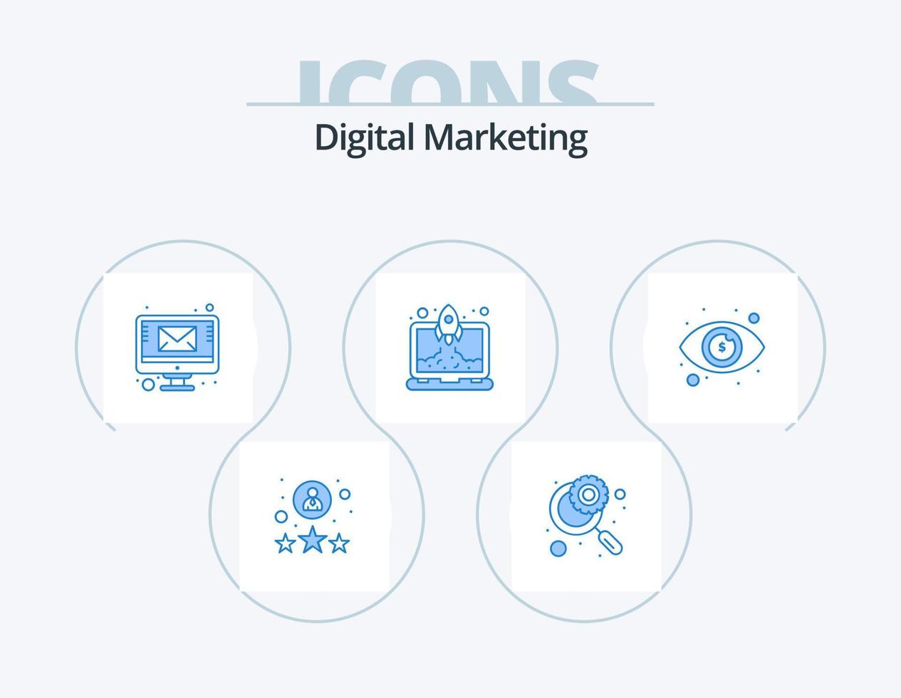 Digital Marketing Blue Icon Pack 5 Icon Design. dollar. email. rocket. launch vector