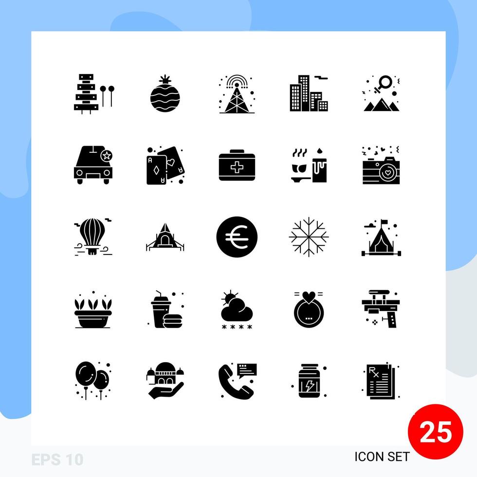 Group of 25 Modern Solid Glyphs Set for success happy cellular achievement building Editable Vector Design Elements