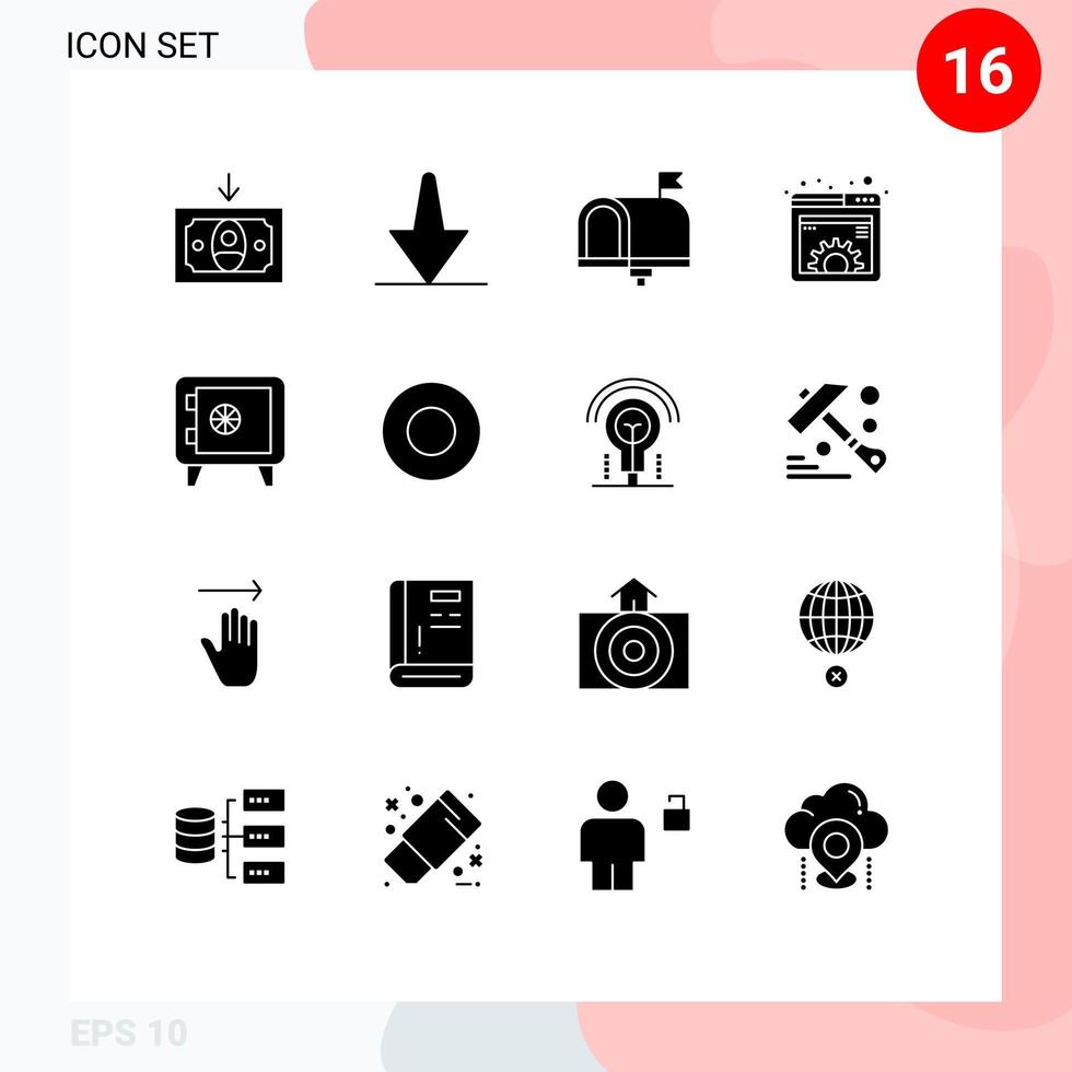 Modern Set of 16 Solid Glyphs and symbols such as locker web contact us management document Editable Vector Design Elements