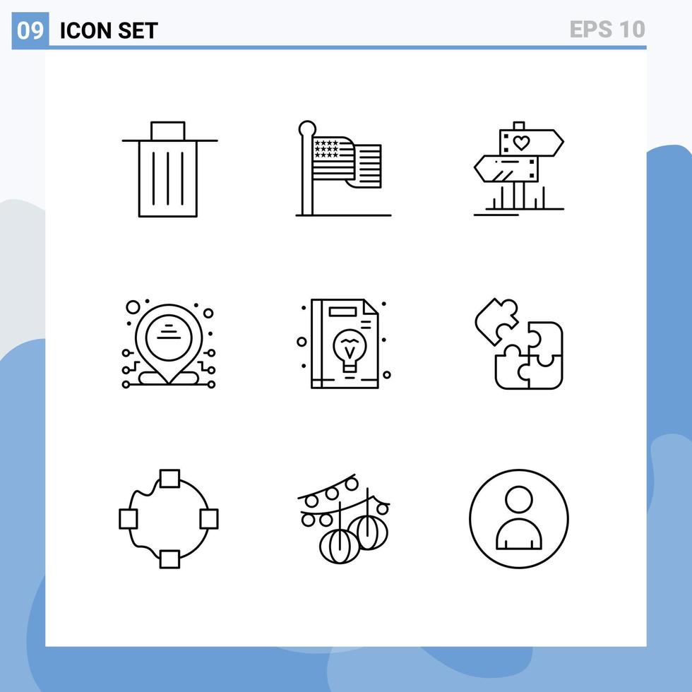 User Interface Pack of 9 Basic Outlines of education ip usa dedicated wedding Editable Vector Design Elements