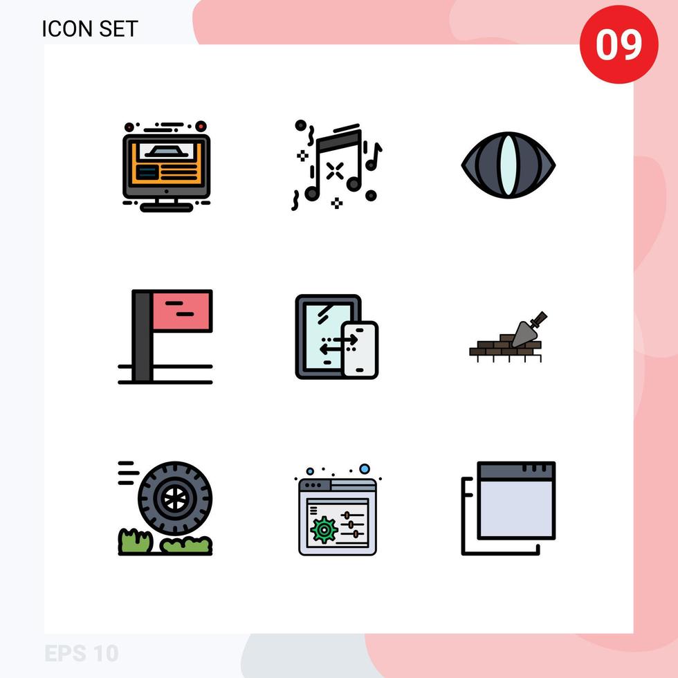 Modern Set of 9 Filledline Flat Colors Pictograph of brickwork storage eye connection sport Editable Vector Design Elements
