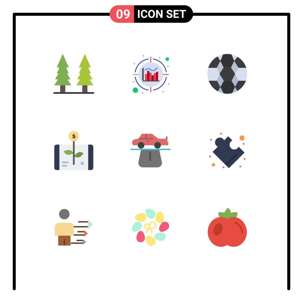 Pack of 9 Modern Flat Colors Signs and Symbols for Web Print Media such as authority smartphone football report economy Editable Vector Design Elements