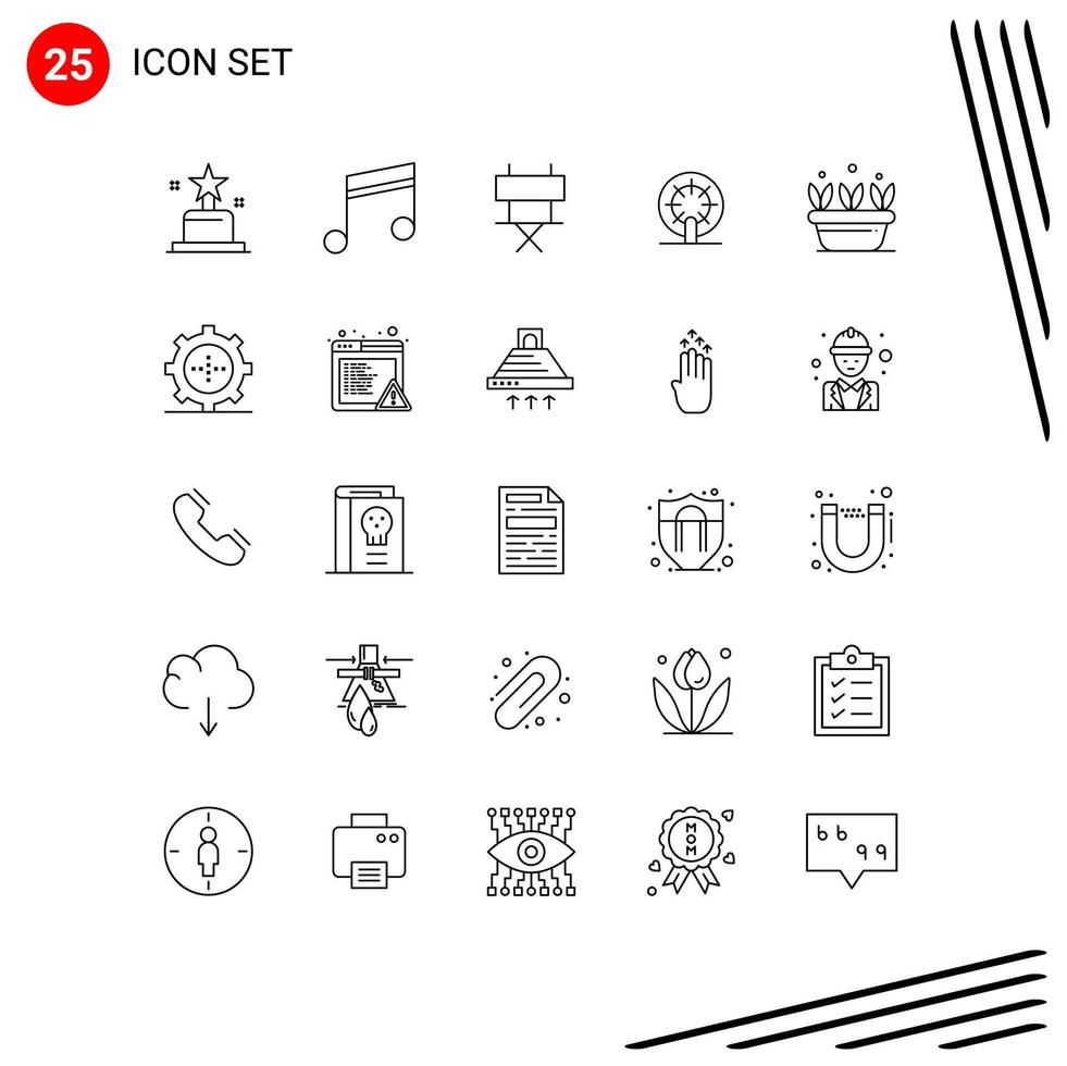 Set of 25 Modern UI Icons Symbols Signs for plant growth cinema ship boat Editable Vector Design Elements