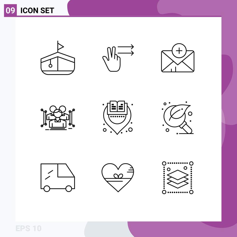 Pictogram Set of 9 Simple Outlines of learning library mail book human Editable Vector Design Elements