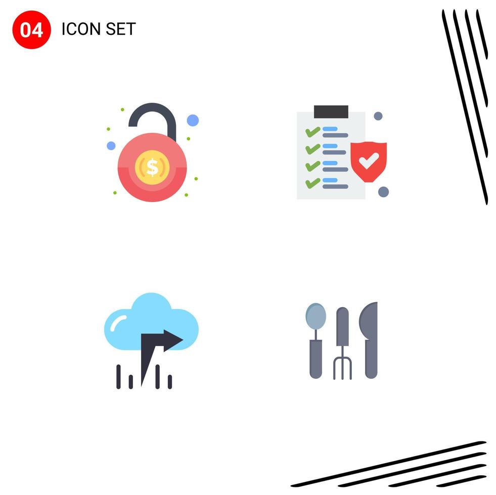 4 Creative Icons Modern Signs and Symbols of bank left security policy hotel Editable Vector Design Elements