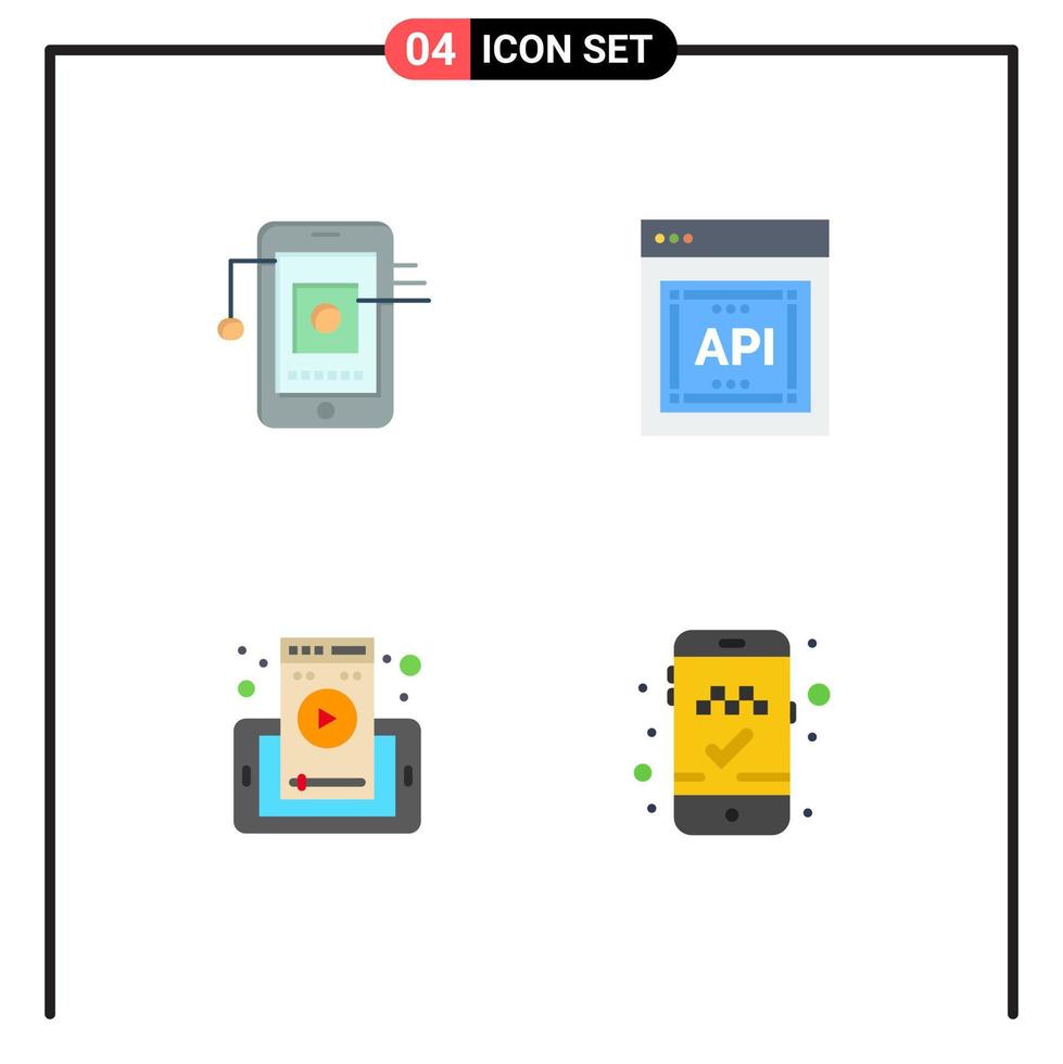 paquete de iconos planos de 4 símbolos universales de elementos de diseño de vector editables de celda de interfaz de programador de aplicaciones de red móvil
