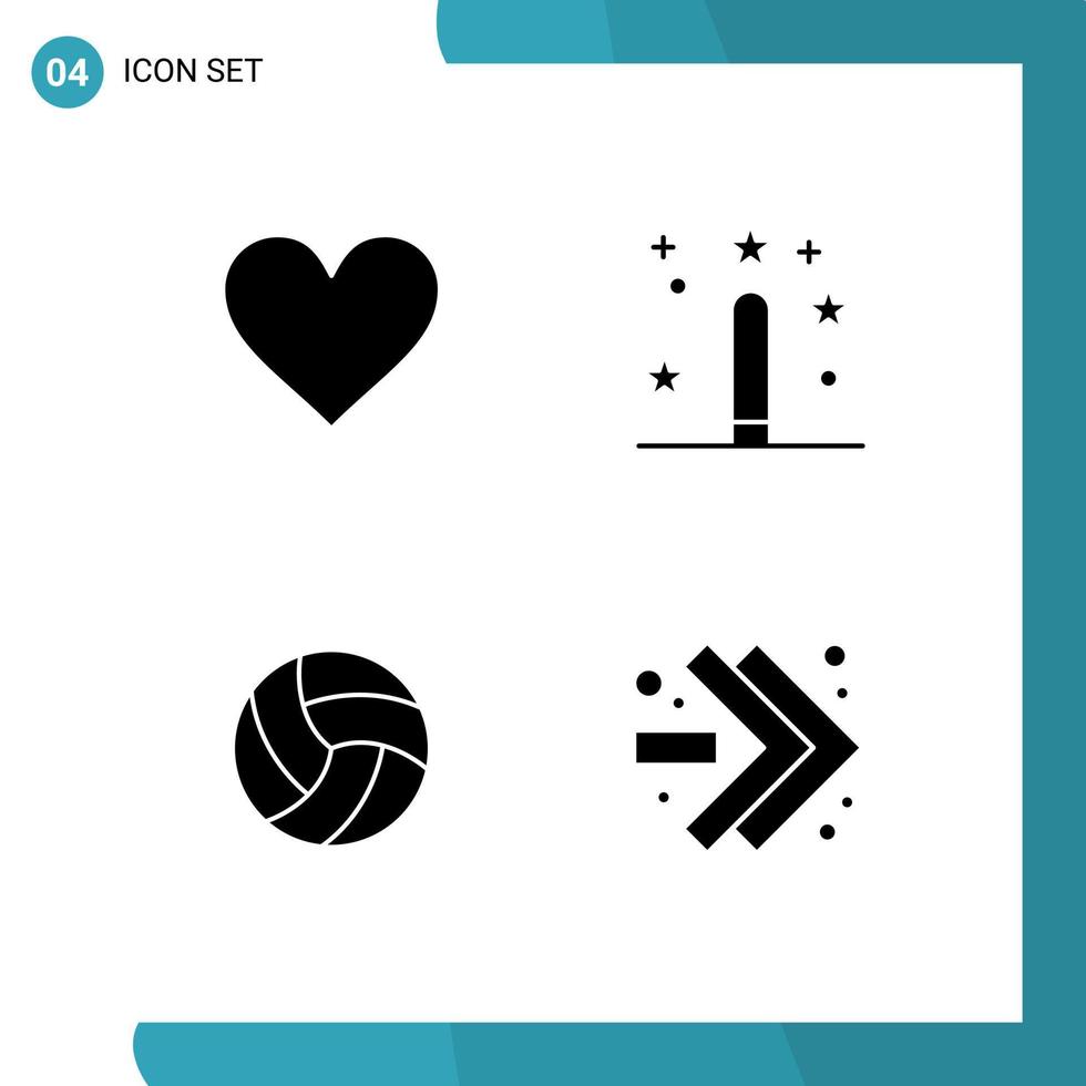 Pictogram Set of 4 Simple Solid Glyphs of love ball like development
