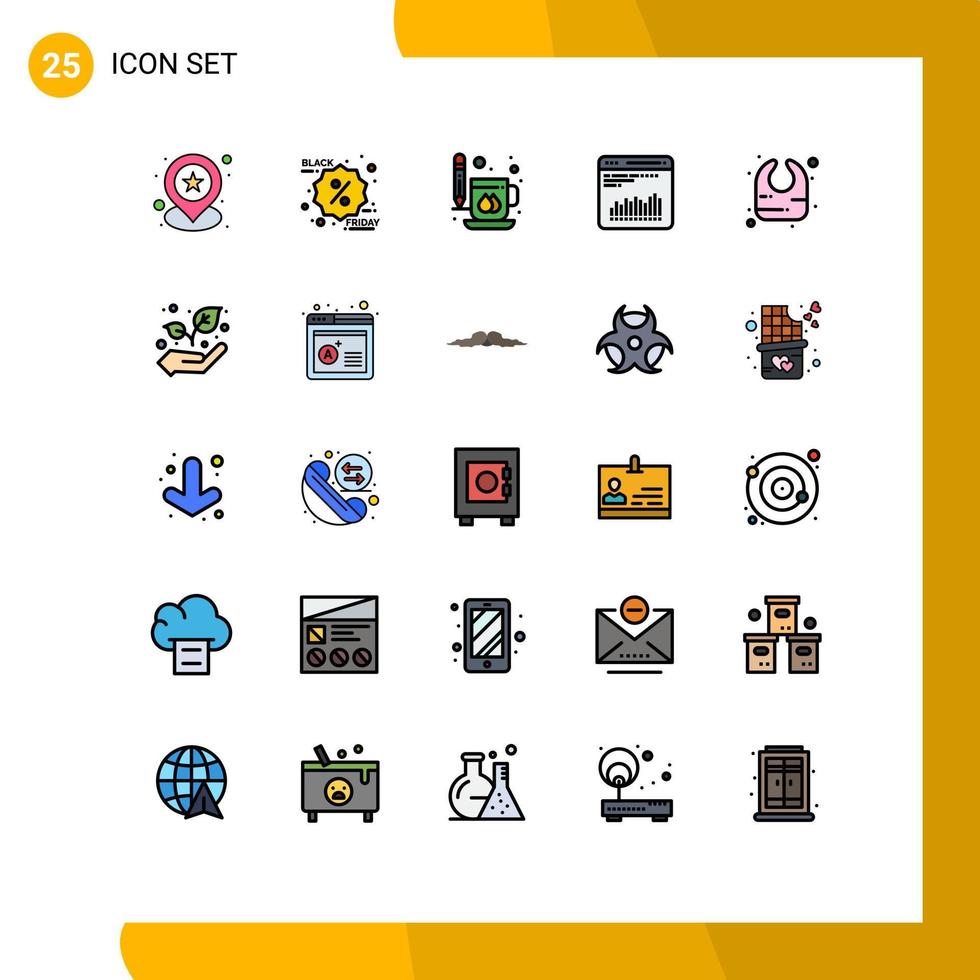 Pictogram Set of 25 Simple Filled line Flat Colors of baby chart coffee analytics print Editable Vector Design Elements