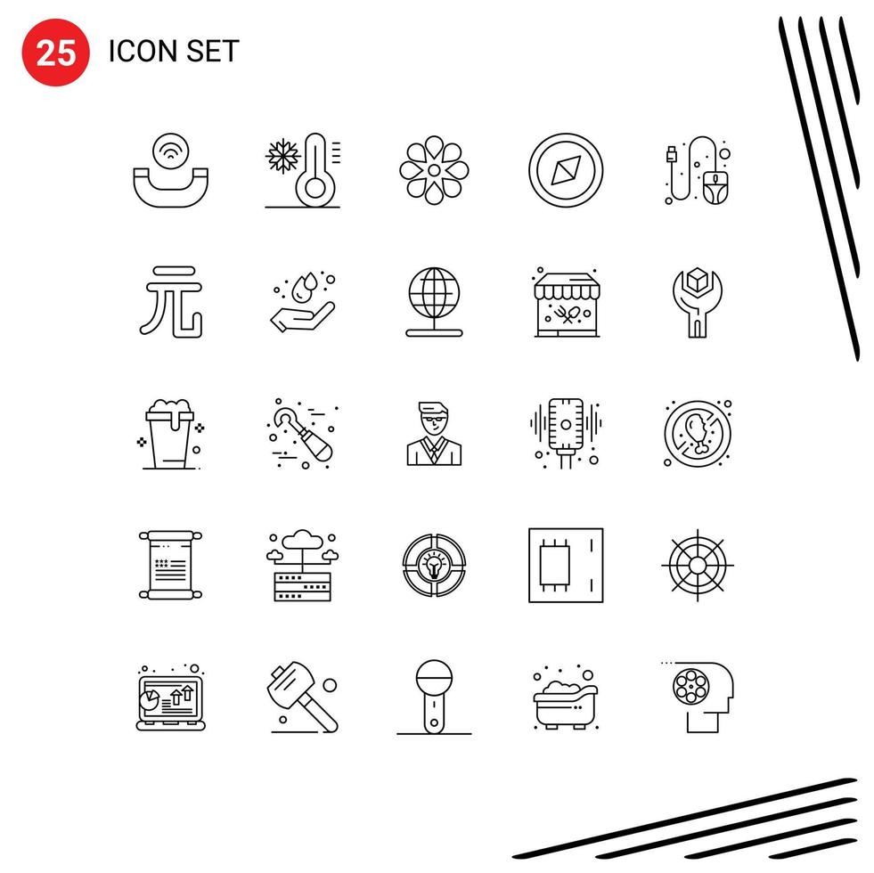 Modern Set of 25 Lines and symbols such as yuan currency celebrate scroll computer Editable Vector Design Elements