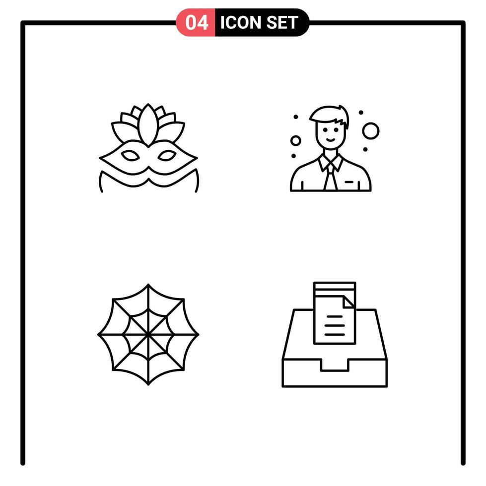 4 Thematic Vector Filledline Flat Colors and Editable Symbols of carnival mask inbox business halloween mailbox Editable Vector Design Elements