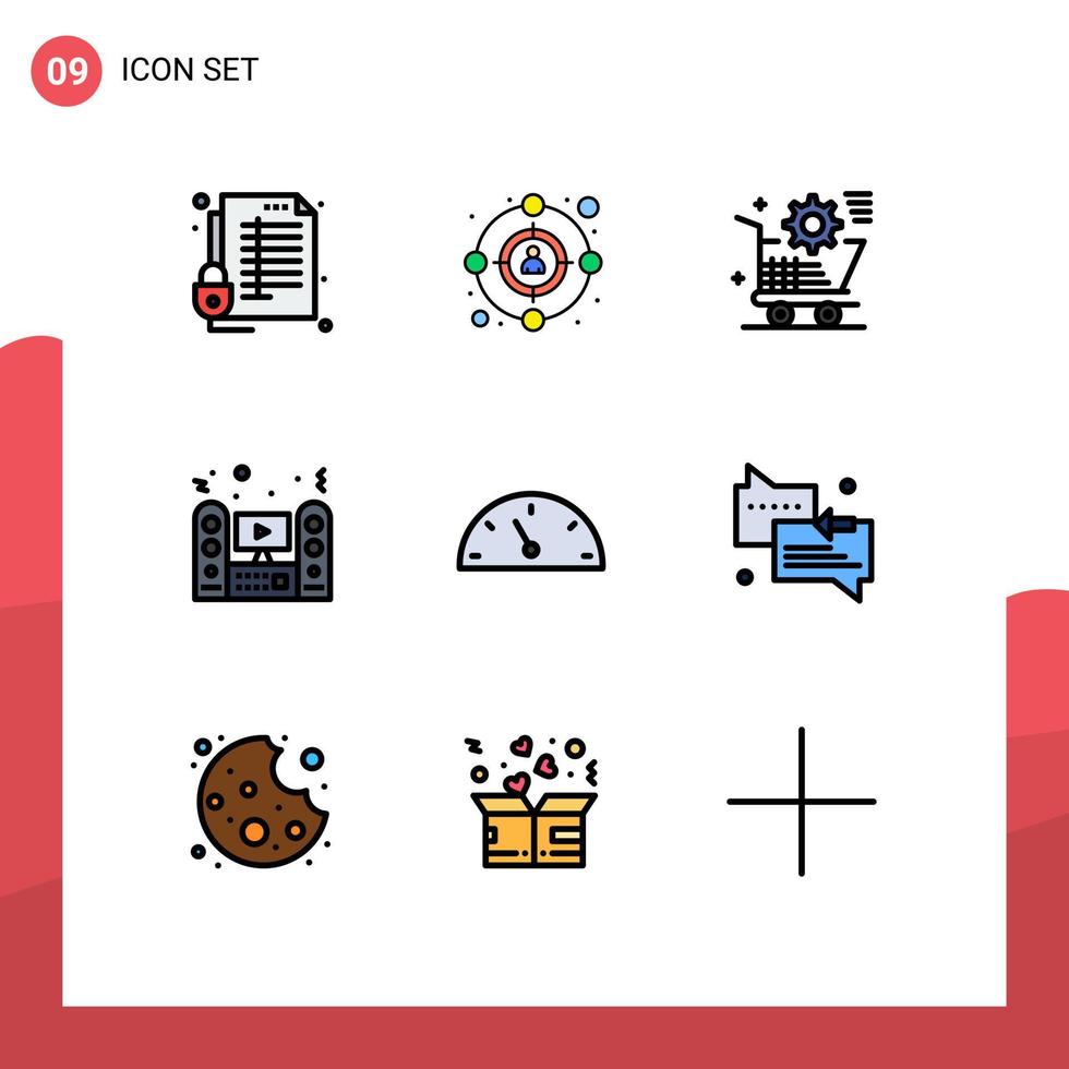 9 Filledline Flat Color concept for Websites Mobile and Apps system speaker cart tv store Editable Vector Design Elements