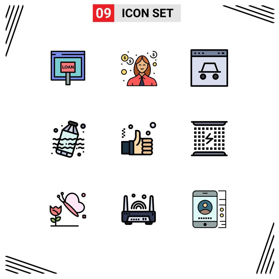 Set of 9 Vector Filledline Flat Colors on Grid for water pollution money website secure Editable Vector Design Elements