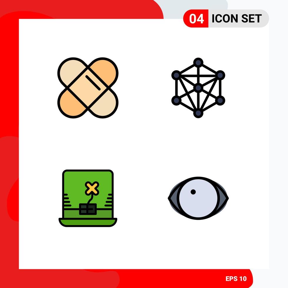 Set of 4 Vector Filledline Flat Colors on Grid for patch eye language laptop human Editable Vector Design Elements