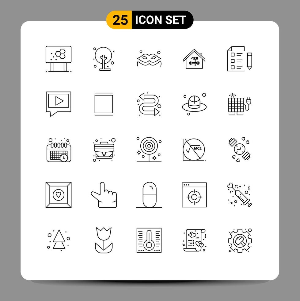 Line Pack of 25 Universal Symbols of wrench repair small construction home Editable Vector Design Elements