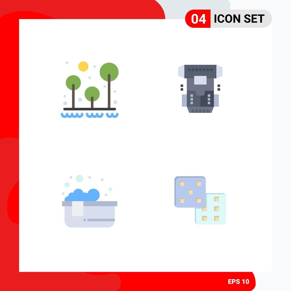 4 Flat Icon concept for Websites Mobile and Apps camping cryotherapy survival chamber hot bath Editable Vector Design Elements
