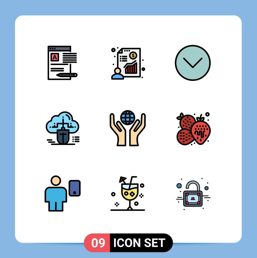 paquete de línea de vector editable de 9 colores planos de línea de llenado simple de elementos de diseño de vector editables multimedia de nube de beneficio conectado de datos