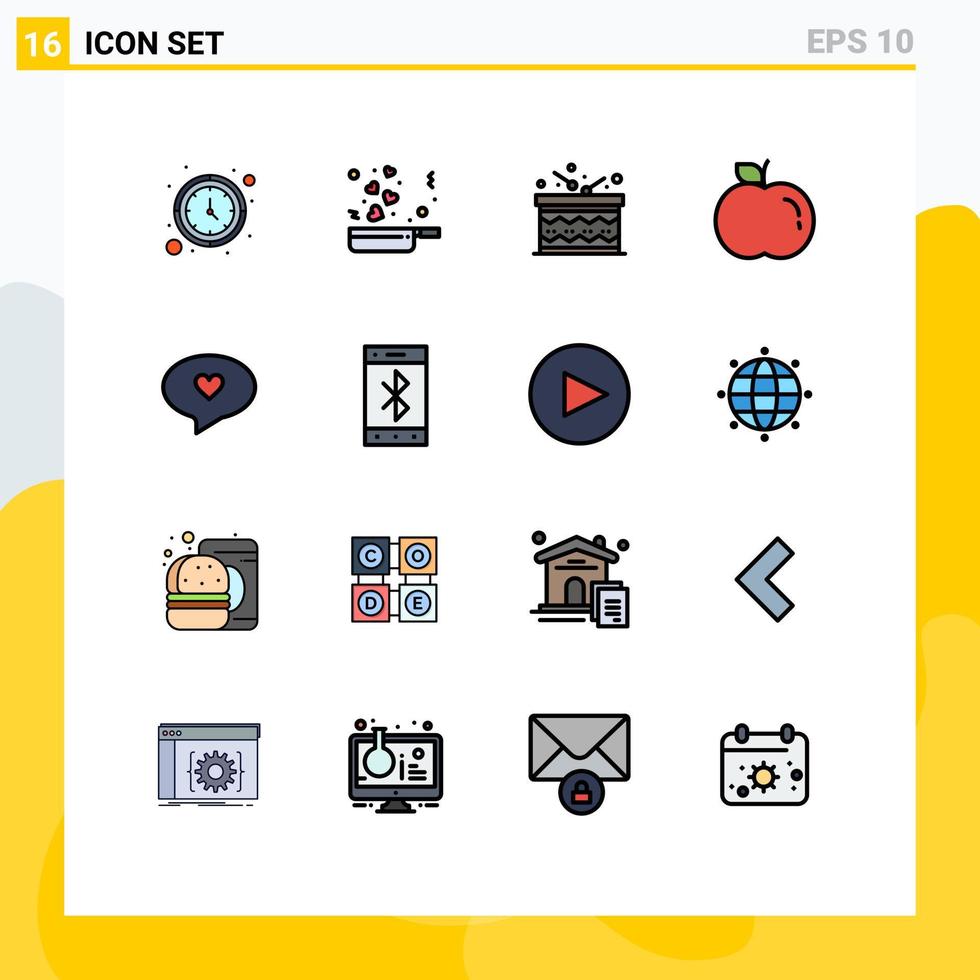 grupo de símbolos de iconos universales de 16 líneas llenas de colores planos modernos de celebración del corazón bluetooth chat apple elementos de diseño de vectores creativos editables