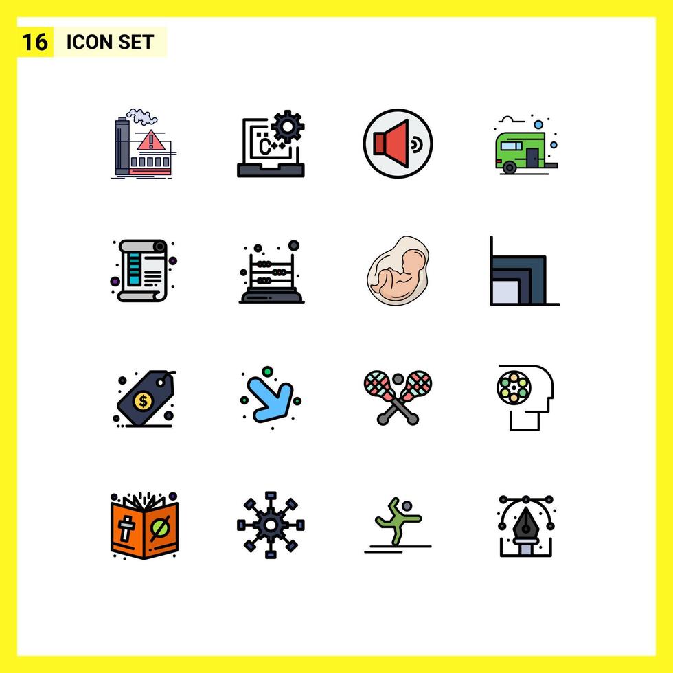 Set of 16 Modern UI Icons Symbols Signs for summer camp develop bus way volume Editable Creative Vector Design Elements