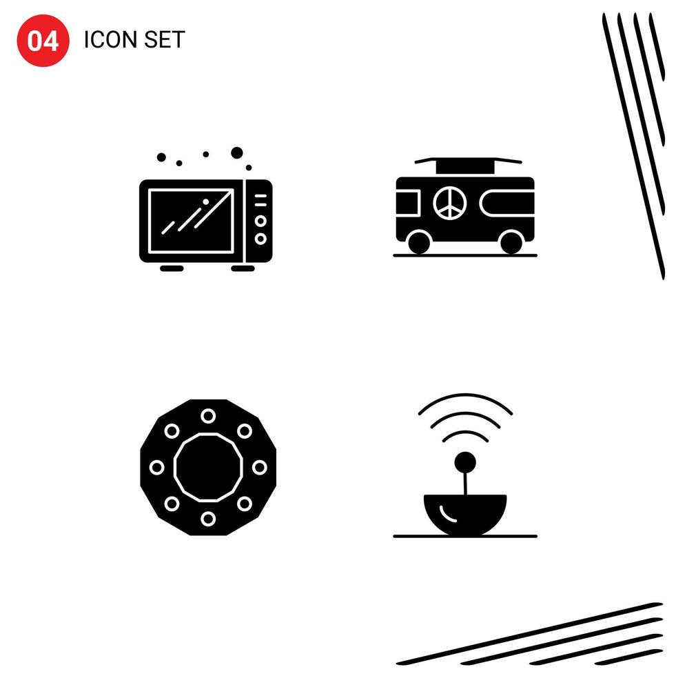 Pictogram Set of 4 Simple Solid Glyphs of food circle combo van shape Editable Vector Design Elements