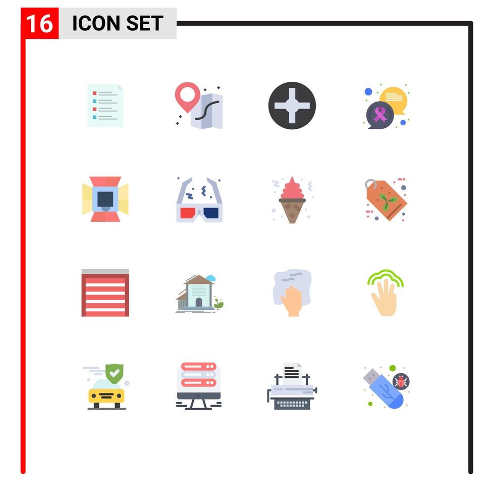 Pack of 16 Modern Flat Colors Signs and Symbols for Web Print Media such as illumination message location communication screwdriver Editable Pack of Creative Vector Design Elements