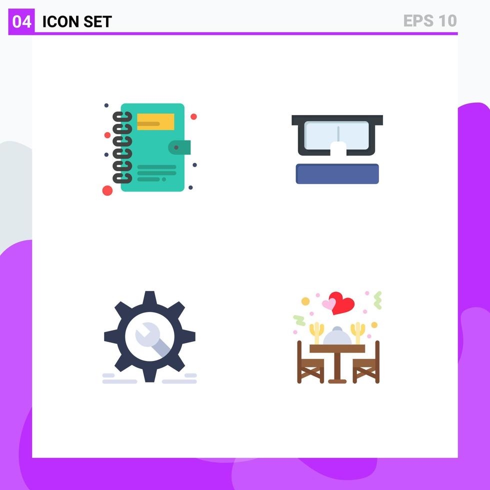 Set of 4 Vector Flat Icons on Grid for book wheel virtual eye configuration Editable Vector Design Elements