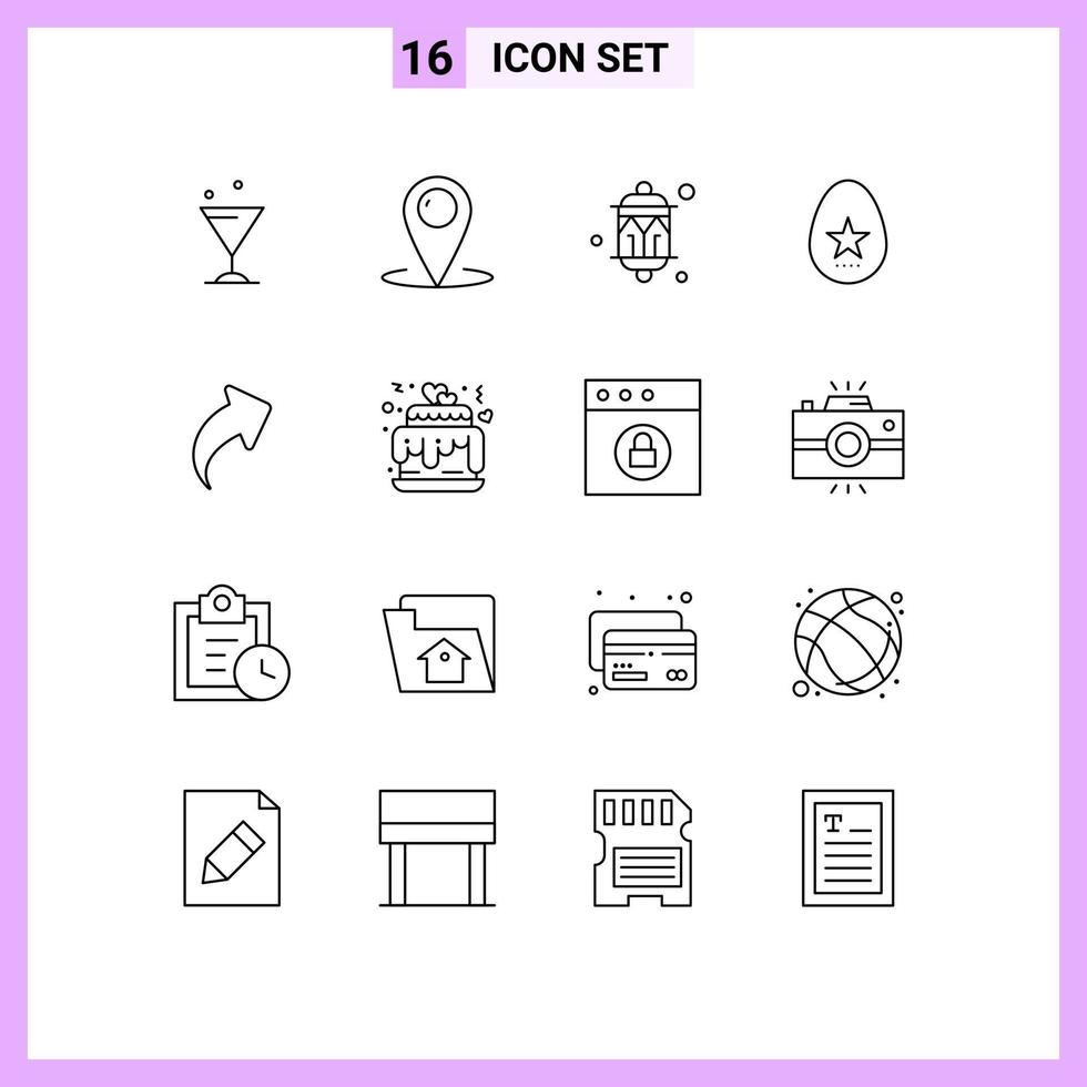 Group of 16 Outlines Signs and Symbols for arrow holiday celebration easter light Editable Vector Design Elements