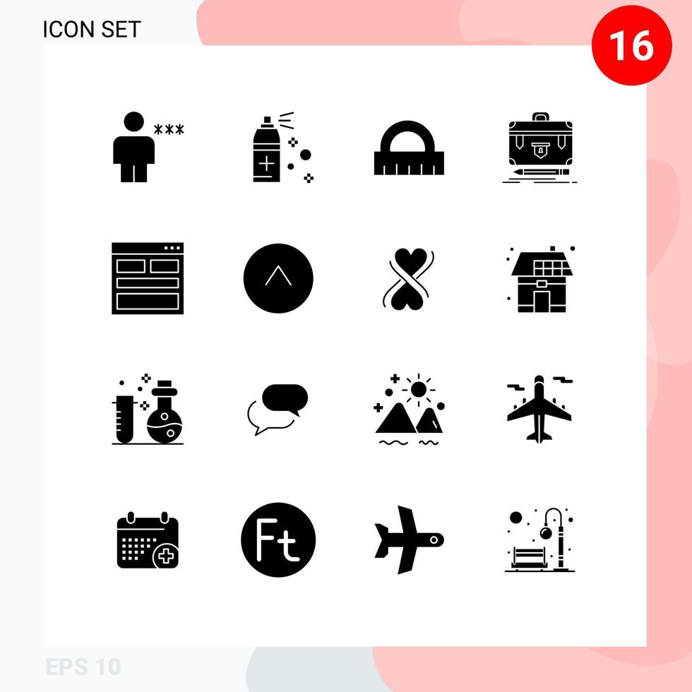 Set of 16 Vector Solid Glyphs on Grid for contact portfolio architecture management business Editable Vector Design Elements