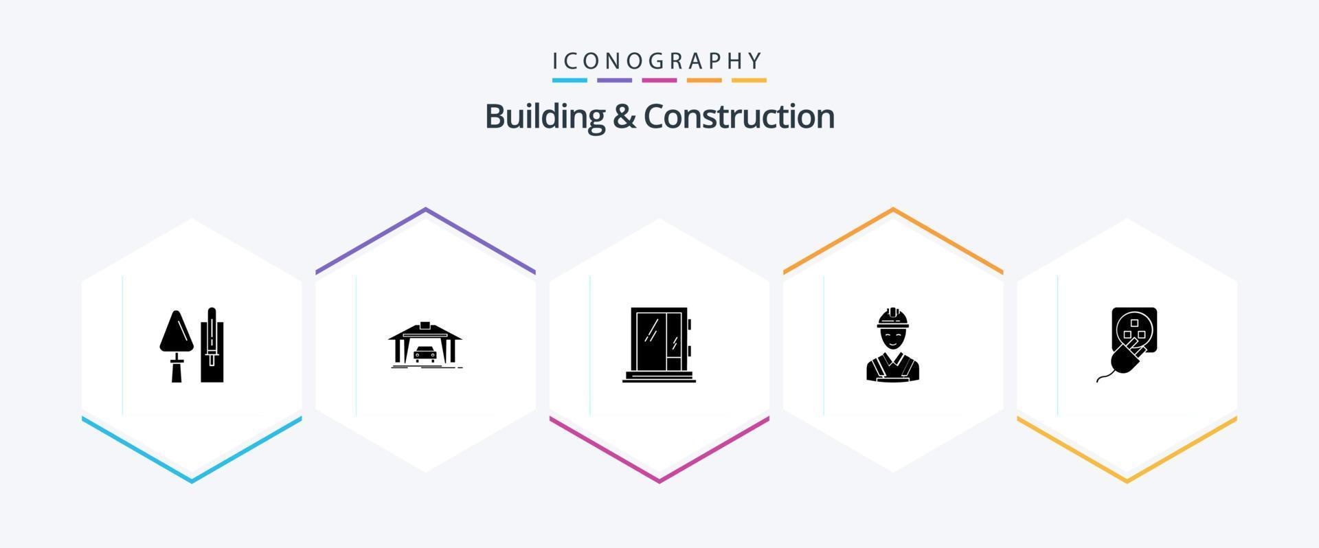 Building And Construction 25 Glyph icon pack including construction. building. construction. worker. construction vector