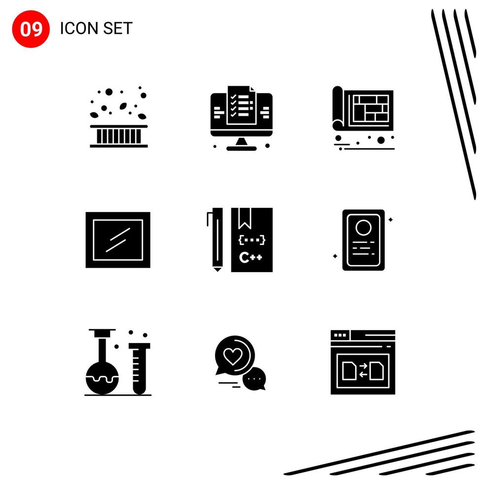 Modern Set of 9 Solid Glyphs and symbols such as code mirror website interior design Editable Vector Design Elements