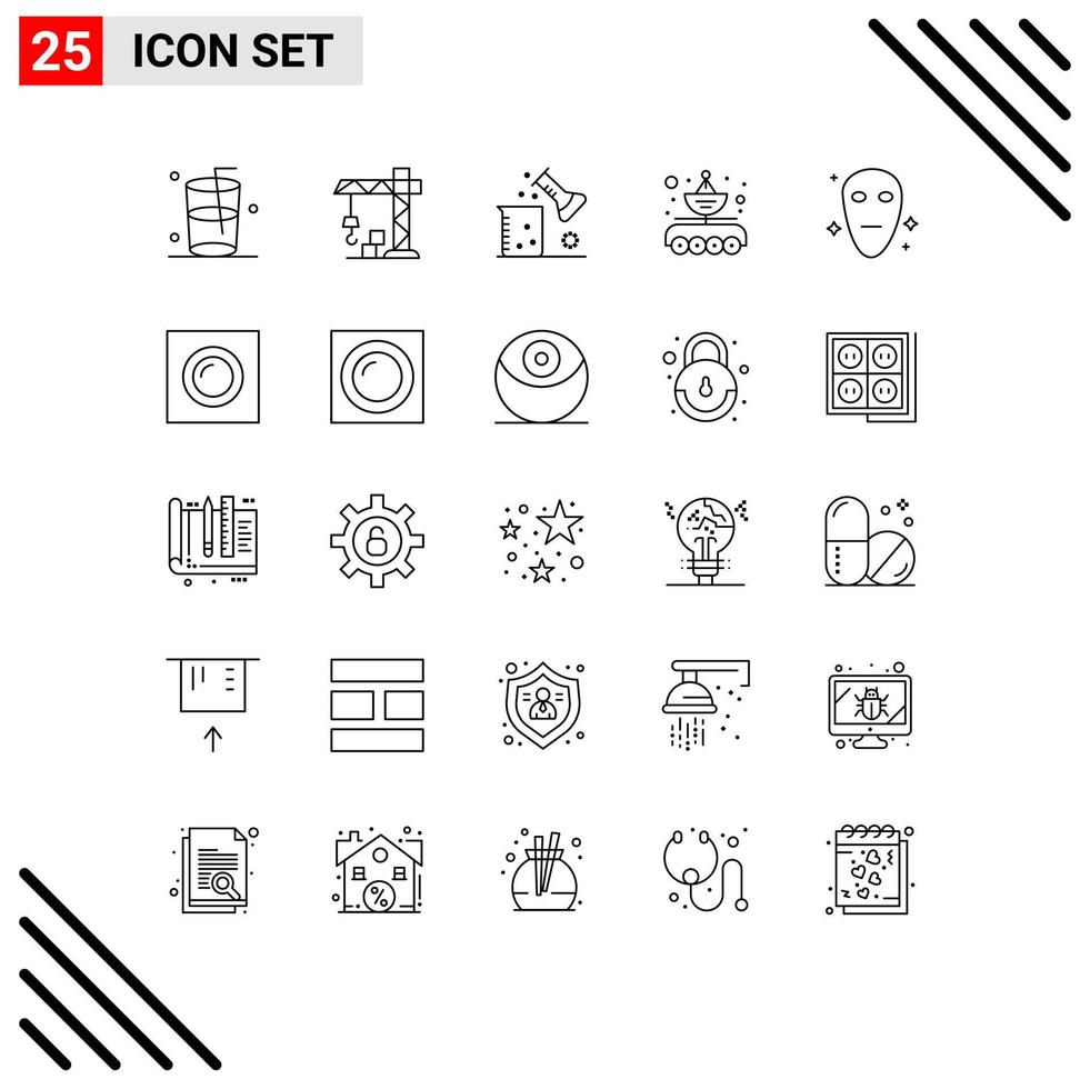 Stock Vector Icon Pack of 25 Line Signs and Symbols for galaxy transfer science lab parabola car Editable Vector Design Elements