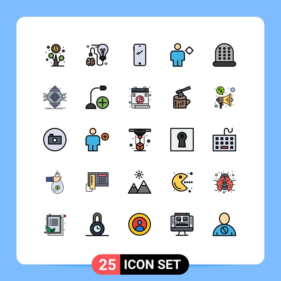 Mobile Interface Filled line Flat Color Set of 25 Pictograms of location body idea avatar android Editable Vector Design Elements