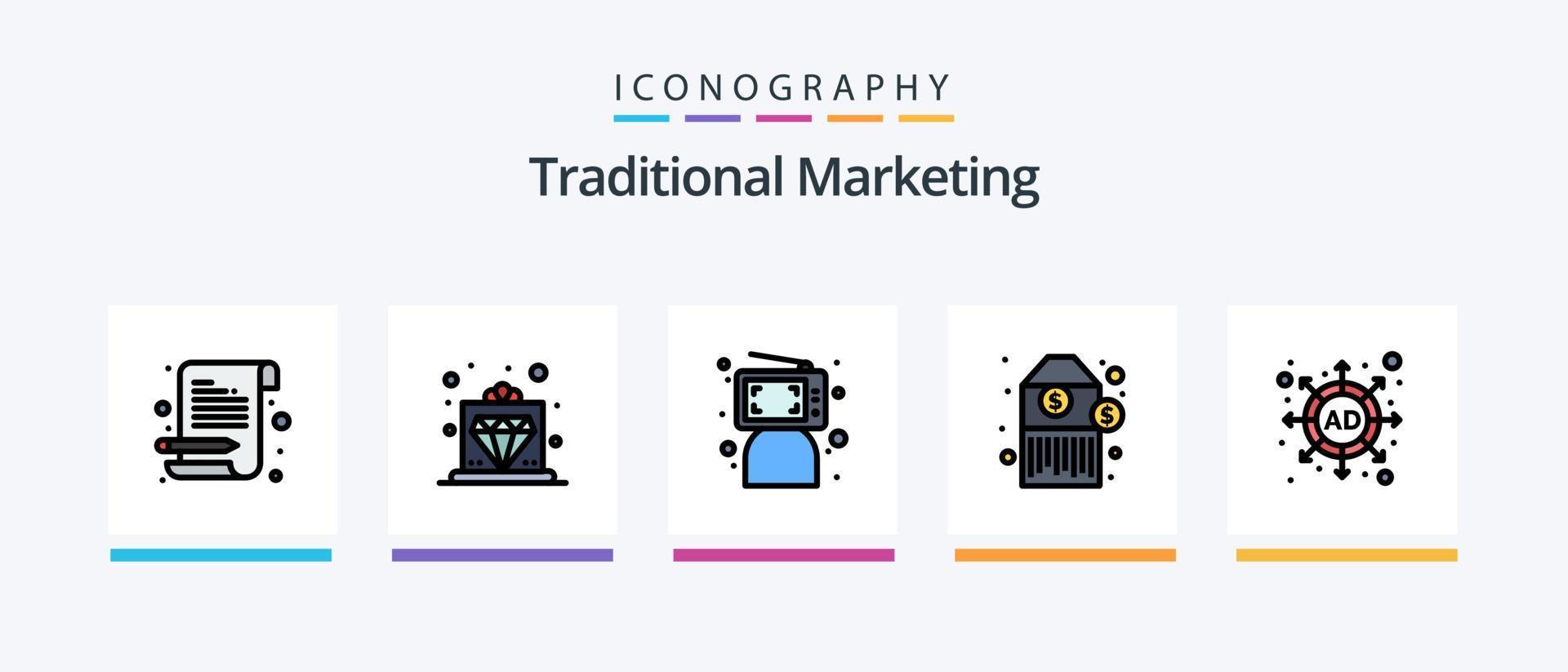 Traditional Marketing Line Filled 5 Icon Pack Including computer. blogger. tabletop display. strategy. ad. Creative Icons Design vector