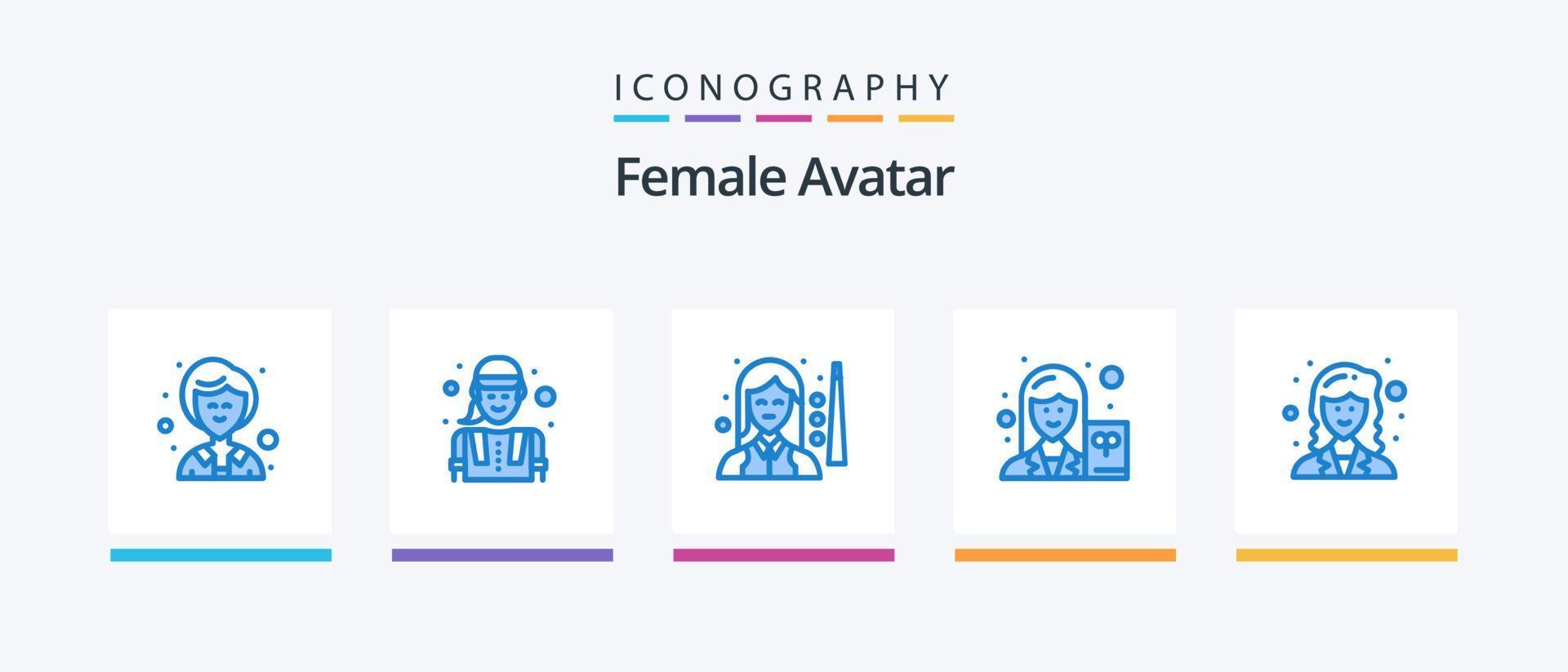 avatar femenino azul 5 paquete de iconos que incluye matemático. escritor. jugador. profesor. femenino. diseño de iconos creativos vector